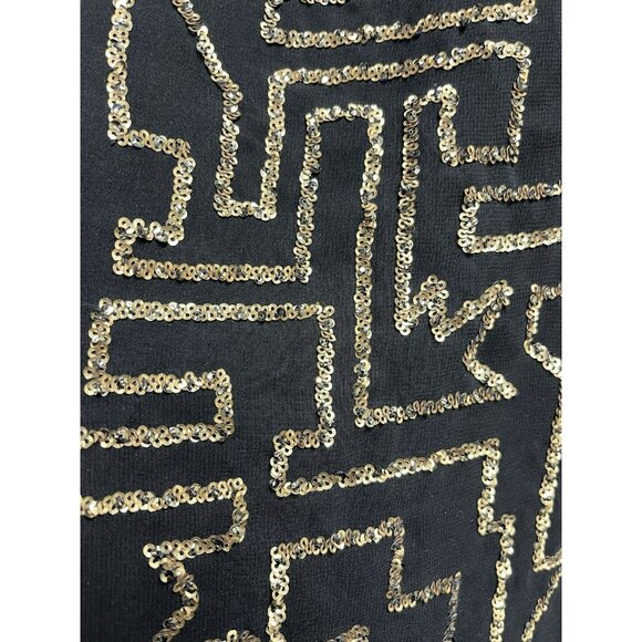 Y2K 3.1 PHILLIP LIM SIZE 2 SMALL BLACK GOLD MAZE EMBROIDERED SEQUINS BLOUSE TOP - Picture 4 of 5